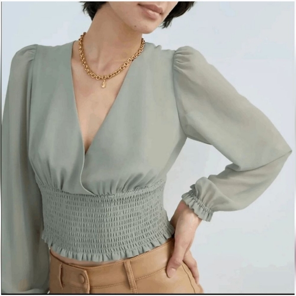 Aritzia Wilfred V Neck Sheer Blouse - Picture 4 of 4